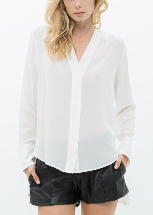 Women's Sheer Placket Hi Lo Blouse-Lemon Hera-L-Ivory-Urbanheer