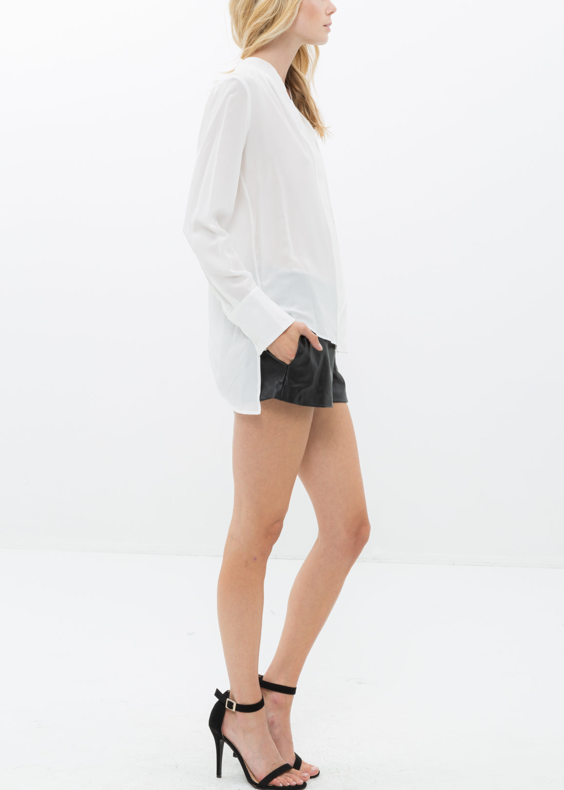 Women's Sheer Placket Hi Lo Blouse-Lemon Hera-L-Cloud Blue-Urbanheer