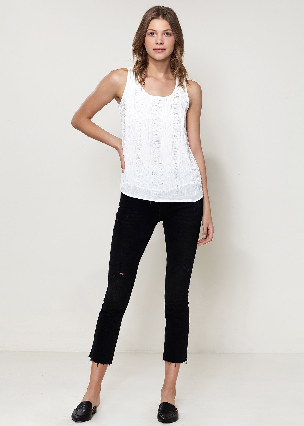 Embellished Accent Sleeveless Top In Ivory-Lemon Hera-L-Urbanheer