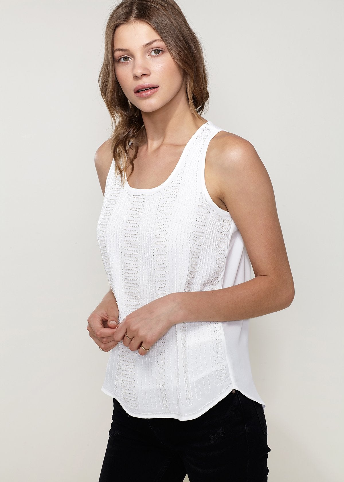 Embellished Accent Sleeveless Top In Ivory-Lemon Hera-L-Urbanheer