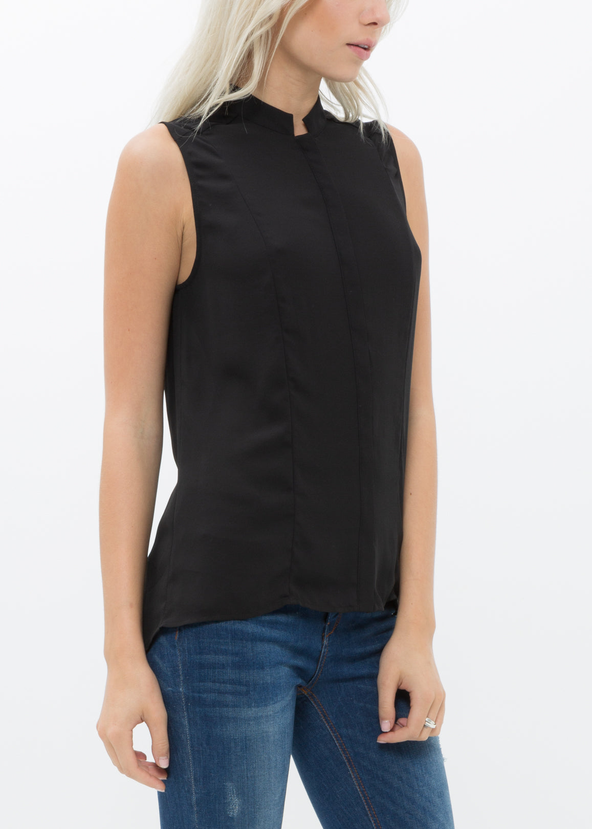 Women's Stand Collar Sleeveless Blouse-Lemon Hera-L-Black-Urbanheer