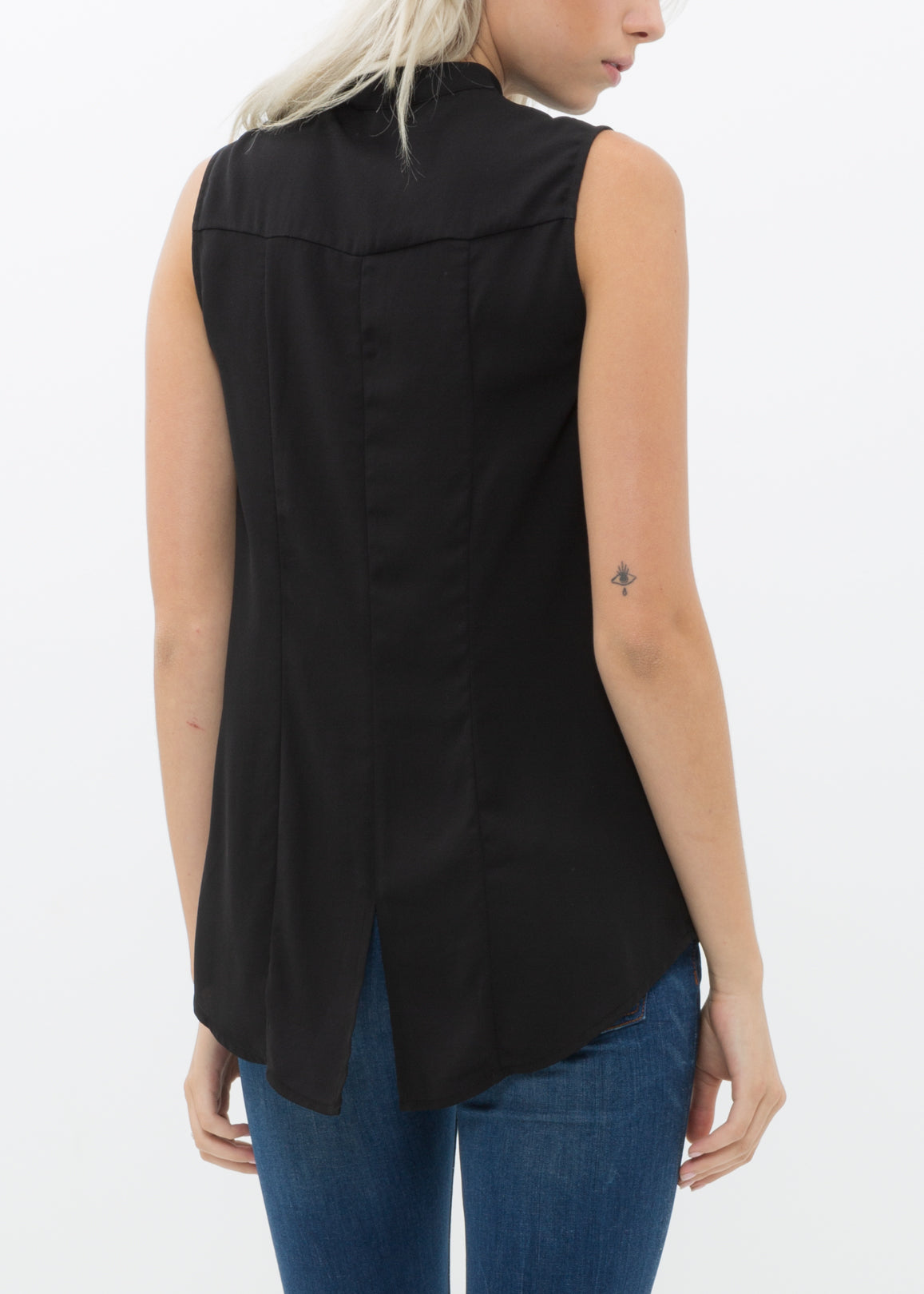 Women's Stand Collar Sleeveless Blouse-Lemon Hera-L-Black-Urbanheer