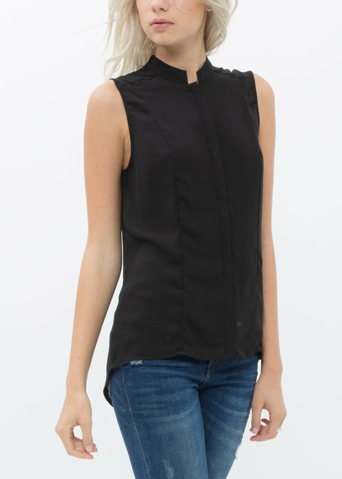 Women's Stand Collar Sleeveless Blouse-Lemon Hera-L-Black-Urbanheer