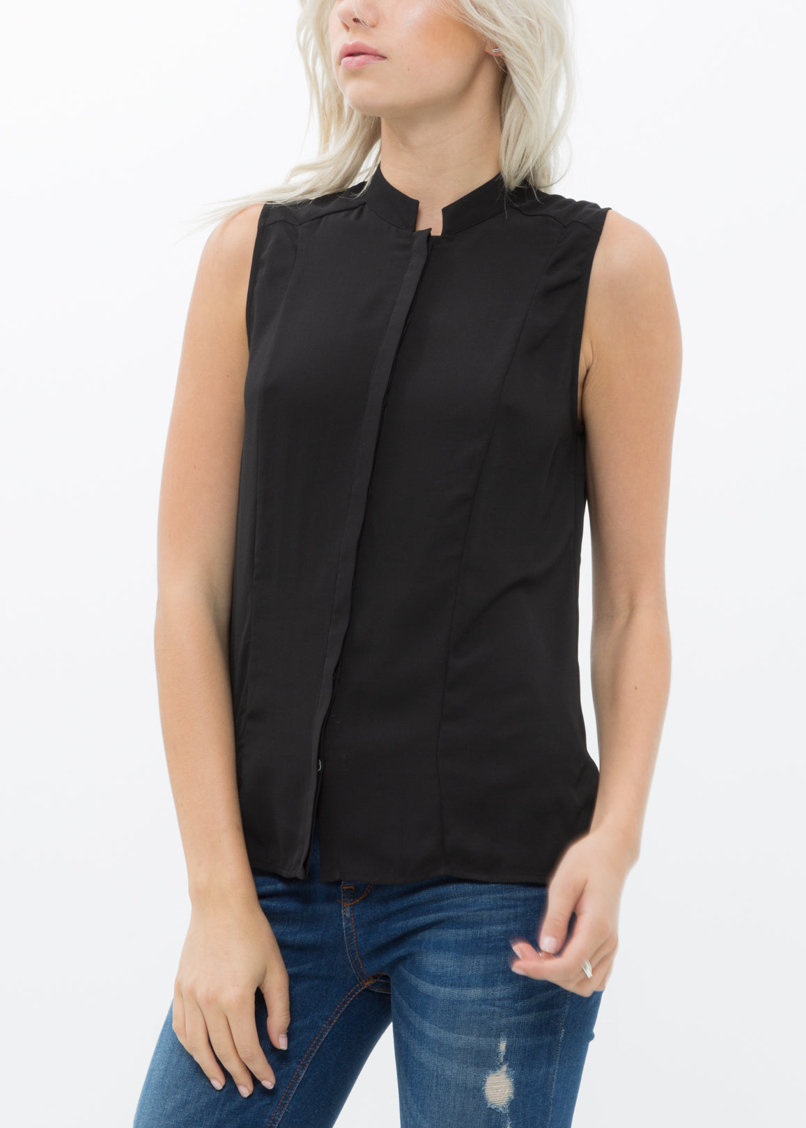 Women's Stand Collar Sleeveless Blouse-Lemon Hera-L-Black-Urbanheer