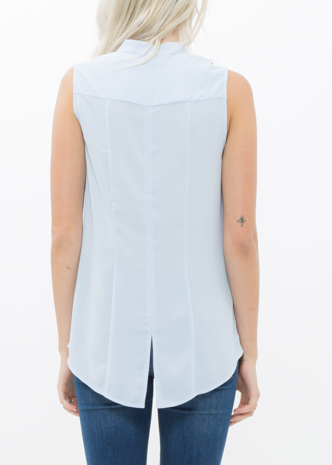 Women'S Stand Collar Sleeveless Blouse In Cloud Blue-Lemon Hera-L-Urbanheer
