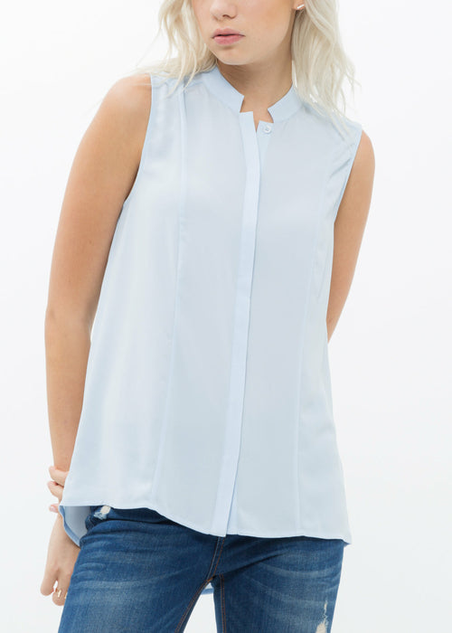 Women'S Stand Collar Sleeveless Blouse In Cloud Blue-Lemon Hera-L-Urbanheer