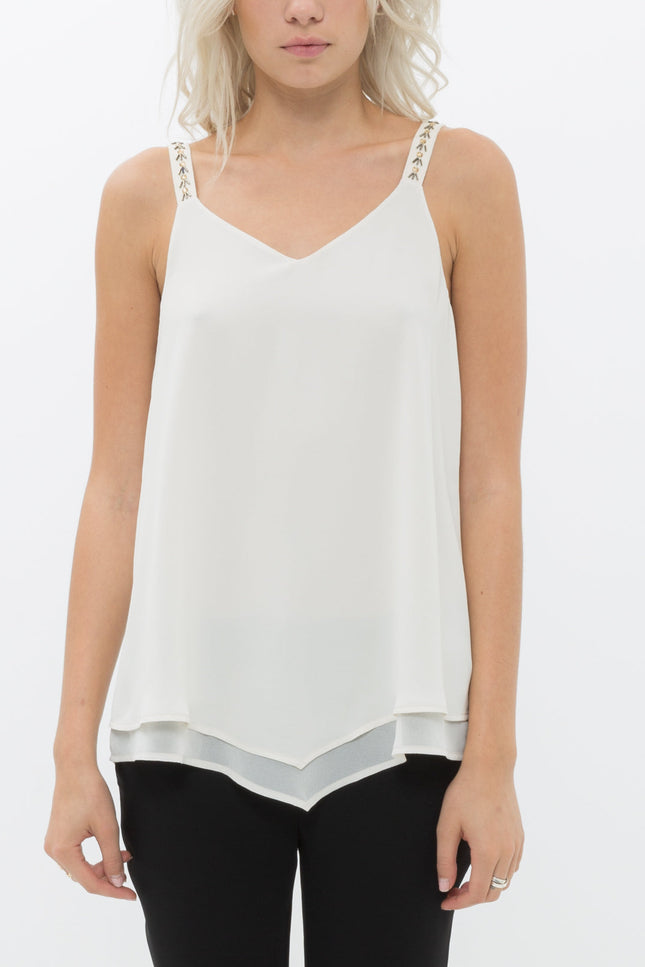 Embellished Chiffon Camisole Top In Cream