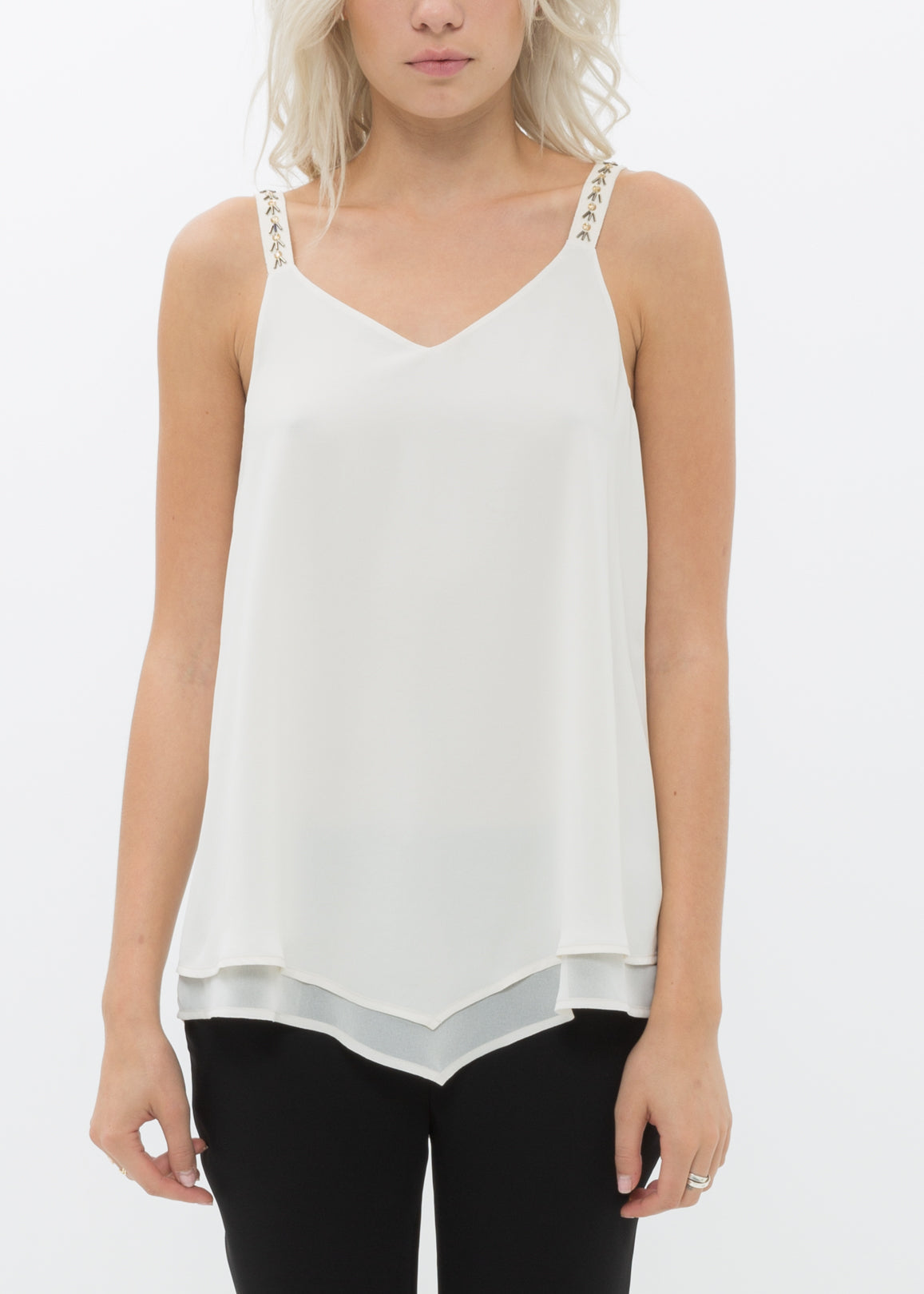 Embellished Chiffon Camisole Top In Cream-Lemon Hera-L-Cream-Urbanheer