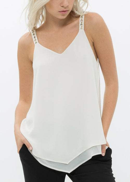 Embellished Chiffon Camisole Top In Cream