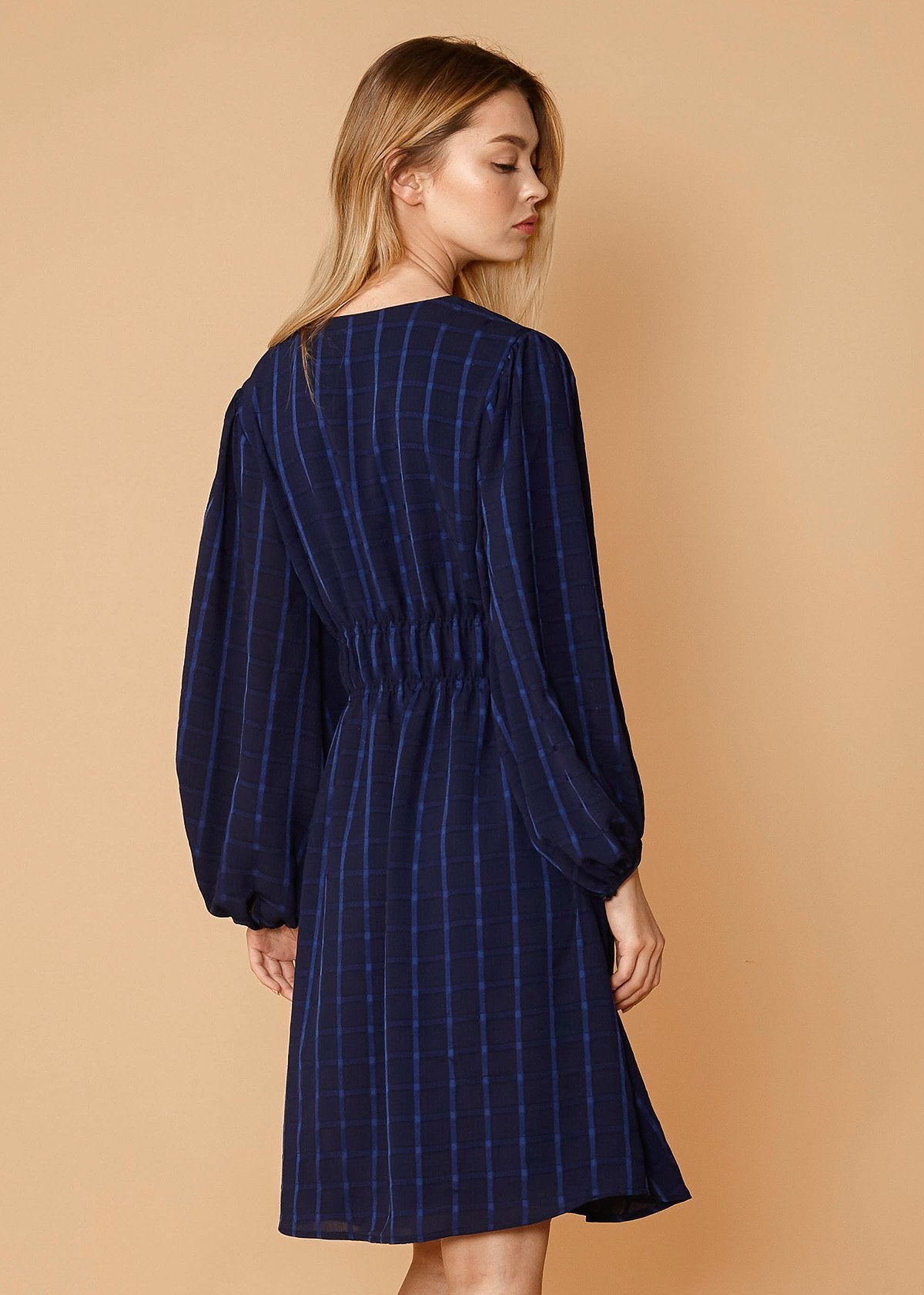 V-Neck Checkered Dress In Nightplaid-Lemon Hera-L-Nigh plaid-Urbanheer