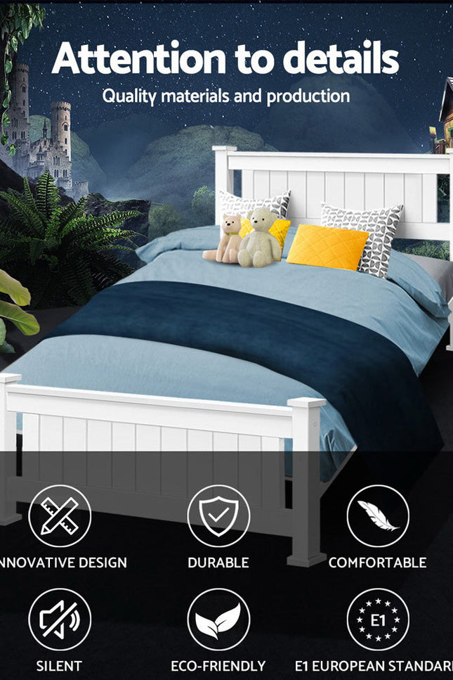 King Single Wooden Bed Frame - White-Artiss-Urbanheer