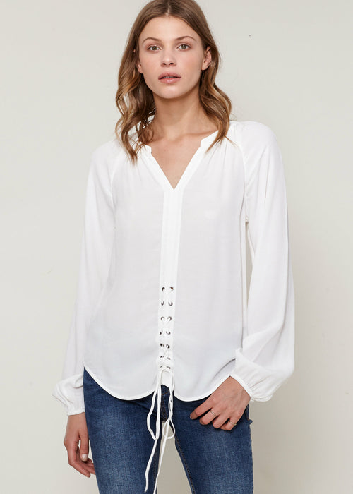 Women's Lace Up Blouse-Lemon Hera-L-Ivory-Urbanheer