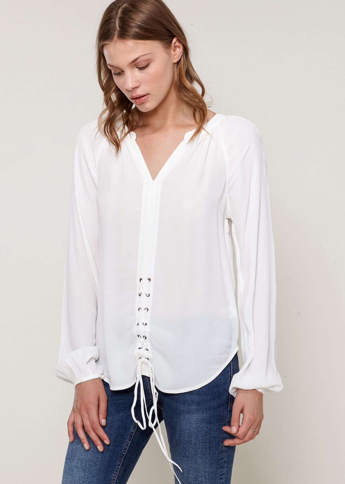 Women's Lace Up Blouse-Lemon Hera-L-Ivory-Urbanheer
