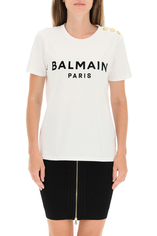 Balmain T-Shirt With Logo Print And Embossed Buttons-Balmain-Urbanheer