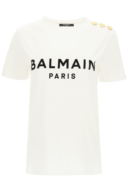 Balmain T-Shirt With Logo Print And Embossed Buttons-Balmain-Urbanheer