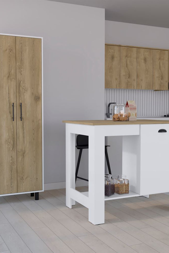 Arlington 2 Piece Kitchen Set, Kitchen Island + Pantry Cabinet, White / Light Oak Finish-We Have Furniture-Urbanheer