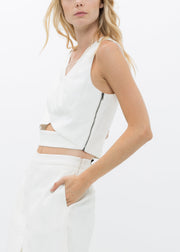V-Neck Sleeveless Cropped Top In White-Lemon Hera-L-White-Urbanheer