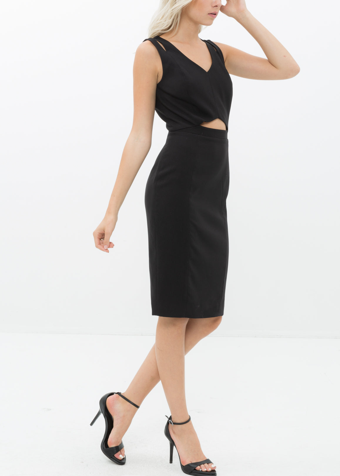Women'S Set Impression Keyhole Front Midi Dress In Black-Lemon Hera-L-Urbanheer