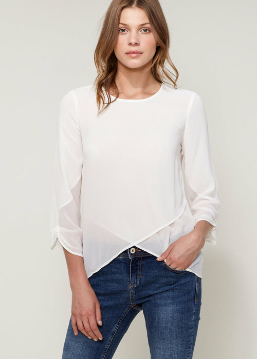 Women's Cross Hem Blouse-Lemon Hera-L-Cream-Urbanheer