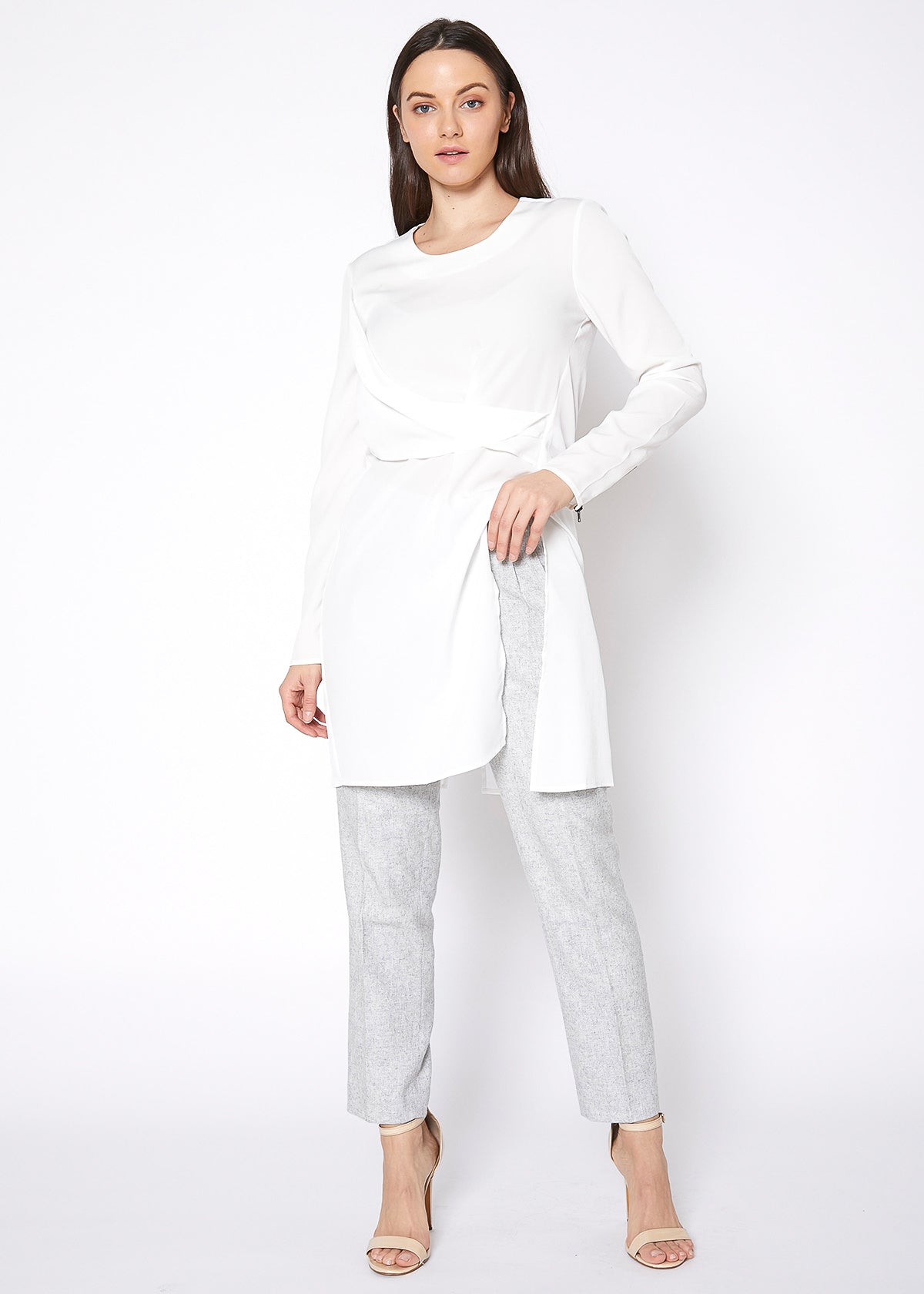 Slit Hem Twist Front Dress-Lemon Hera-L-Dove Silver-Urbanheer