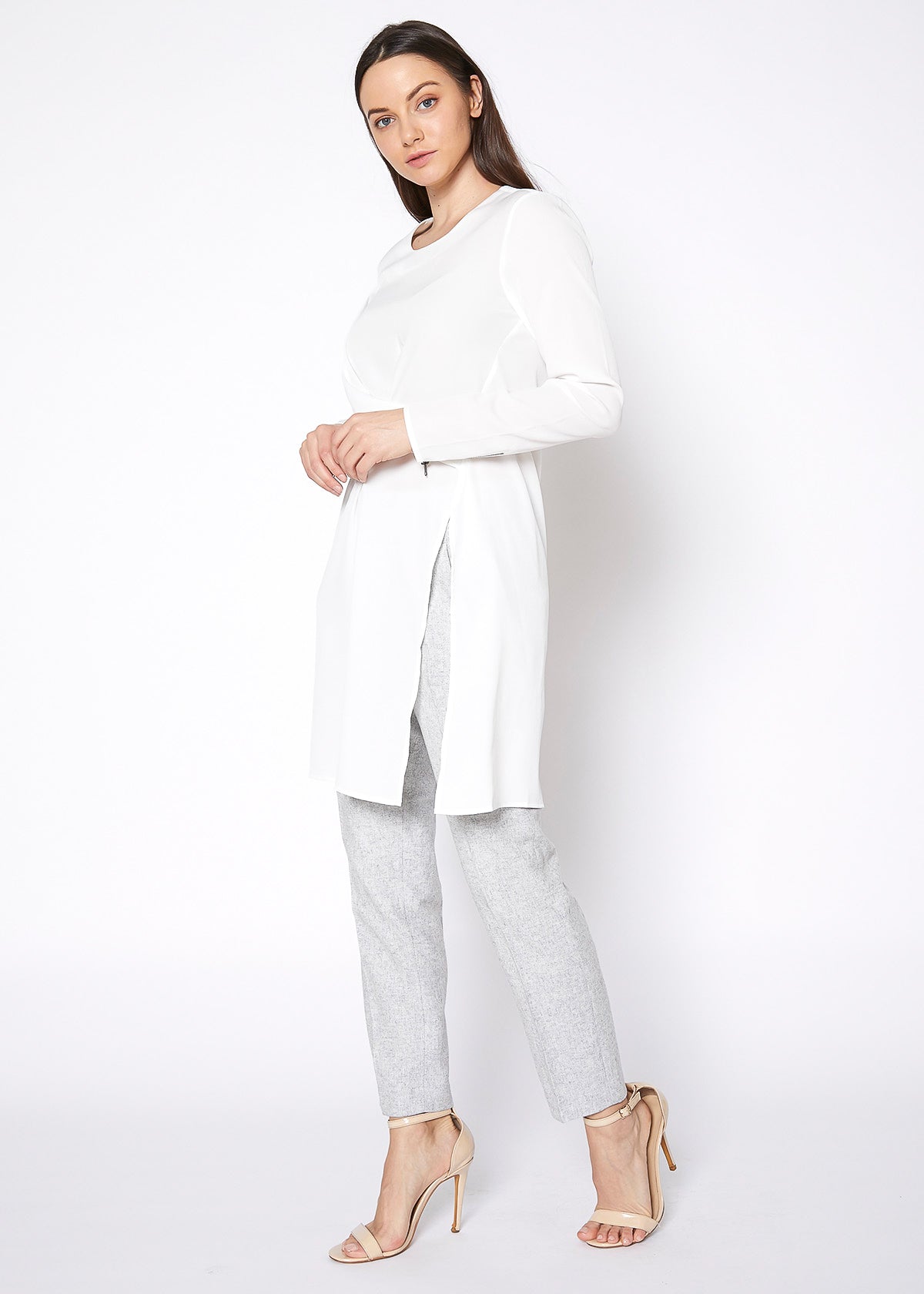 Slit Hem Twist Front Dress-Lemon Hera-L-Dove Silver-Urbanheer