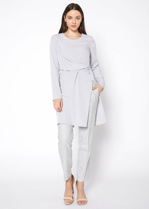 Slit Hem Twist Front Dress-Lemon Hera-L-Dove Silver-Urbanheer
