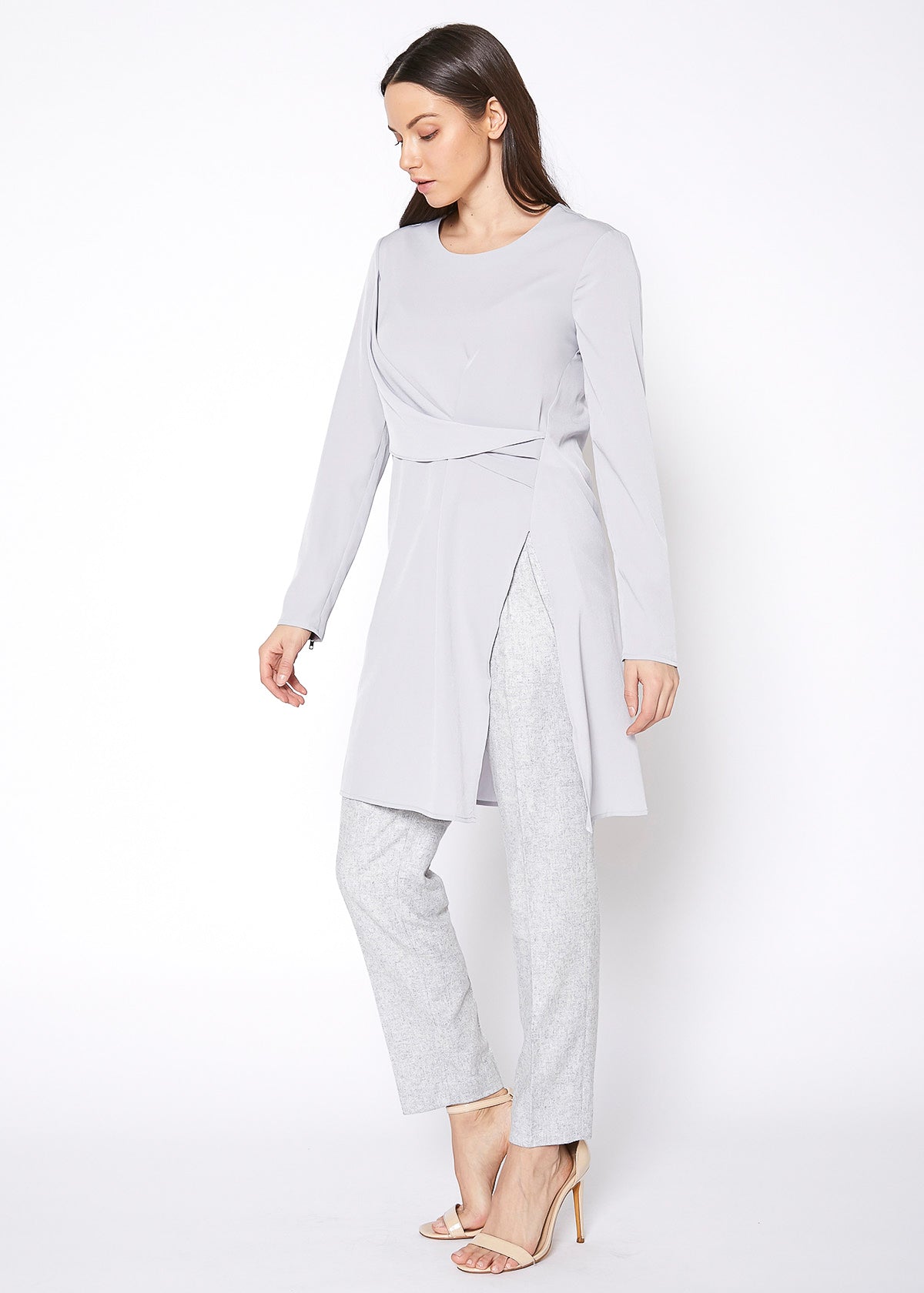 Slit Hem Twist Front Dress-Lemon Hera-L-Dove Silver-Urbanheer