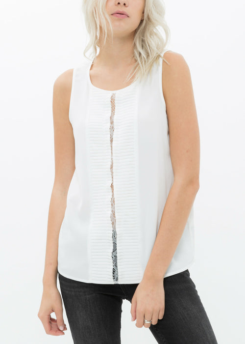 Women'S Sleeveless Round Neck Lace Detail Top-Lemon Hera-L-Ivory-Urbanheer