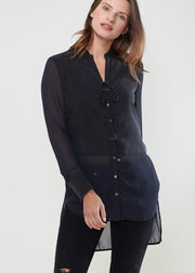 Women'S Mesh Contrast Button Up Shirt In Black-Lemon Hera-L-Urbanheer