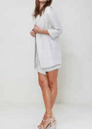 Women's Basket Tweed Longline Jacket In Powdered Blue-Lemon Hera-L-Urbanheer