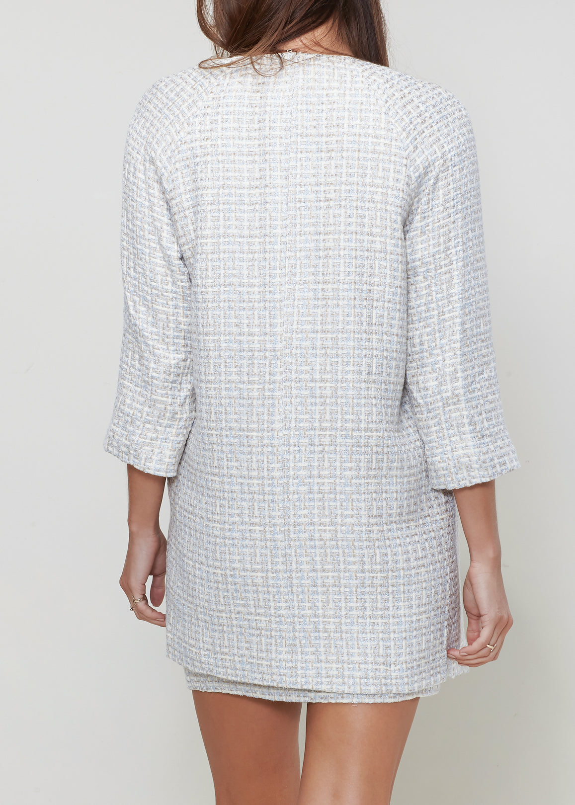 Women's Basket Tweed Longline Jacket In Powdered Blue-Lemon Hera-L-Urbanheer