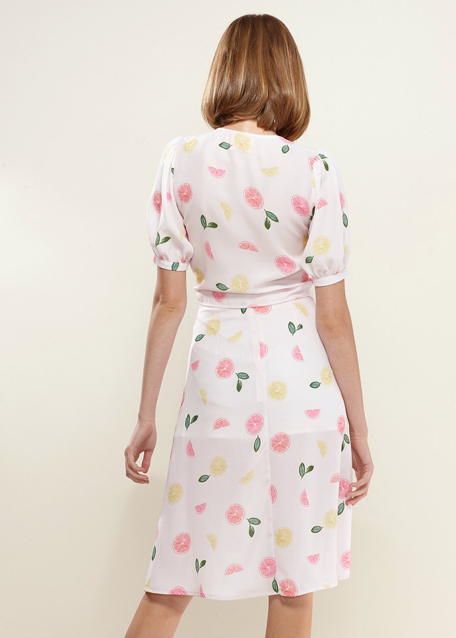 Fruit Punch Tie Hem Open Front Blouse In Fruit Punch-Lemon Hera-L-Urbanheer