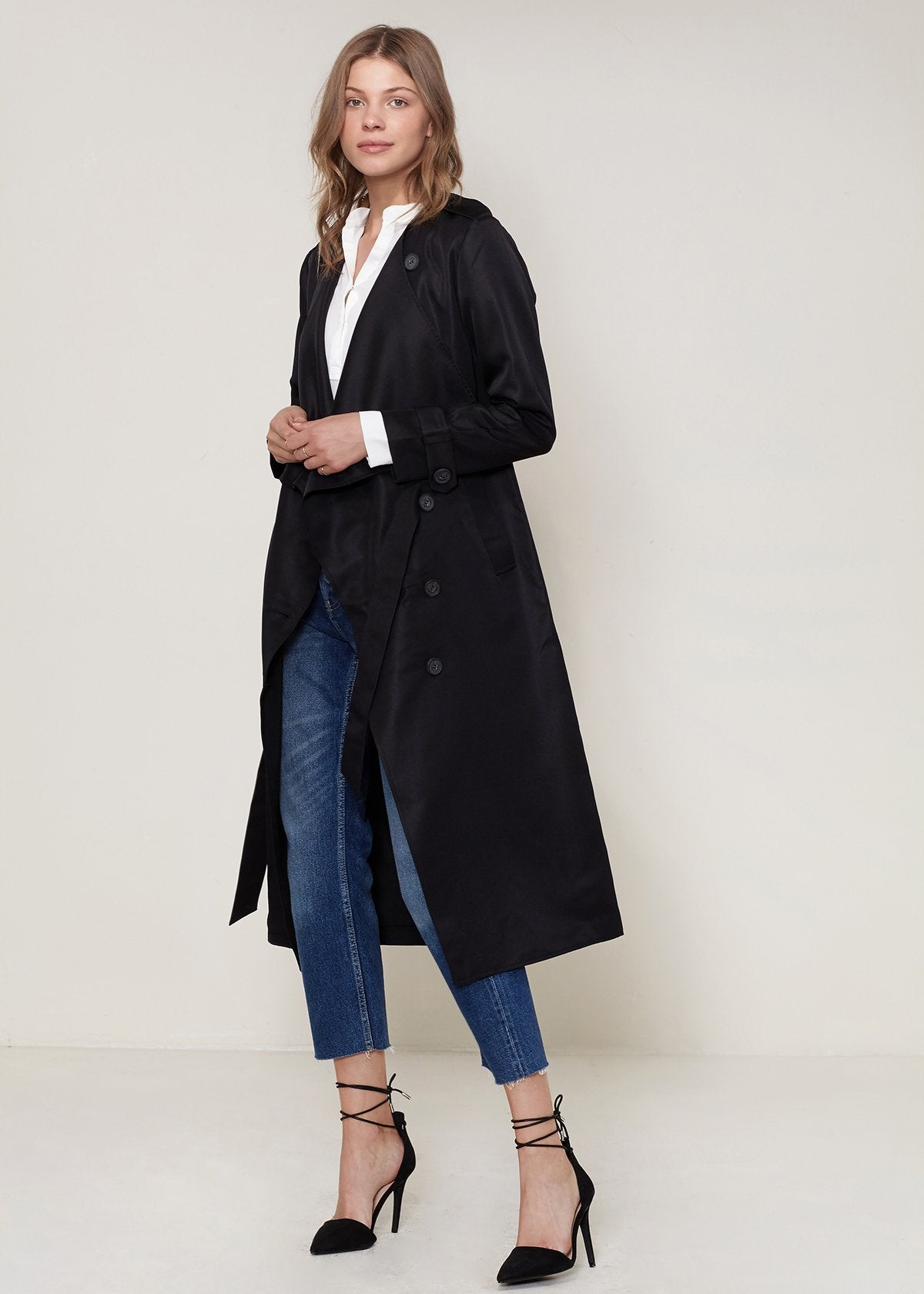 Ro & De Tie Waist Maxi Trench Coat In Black-Lemon Hera-L-Urbanheer