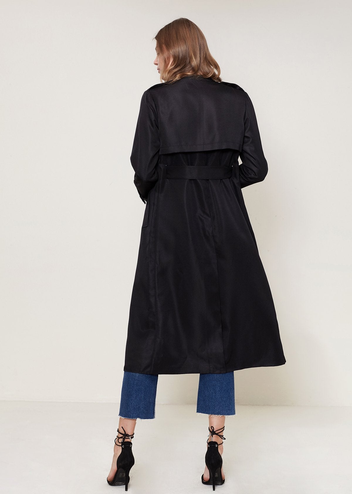 Ro & De Tie Waist Maxi Trench Coat In Black-Lemon Hera-L-Urbanheer