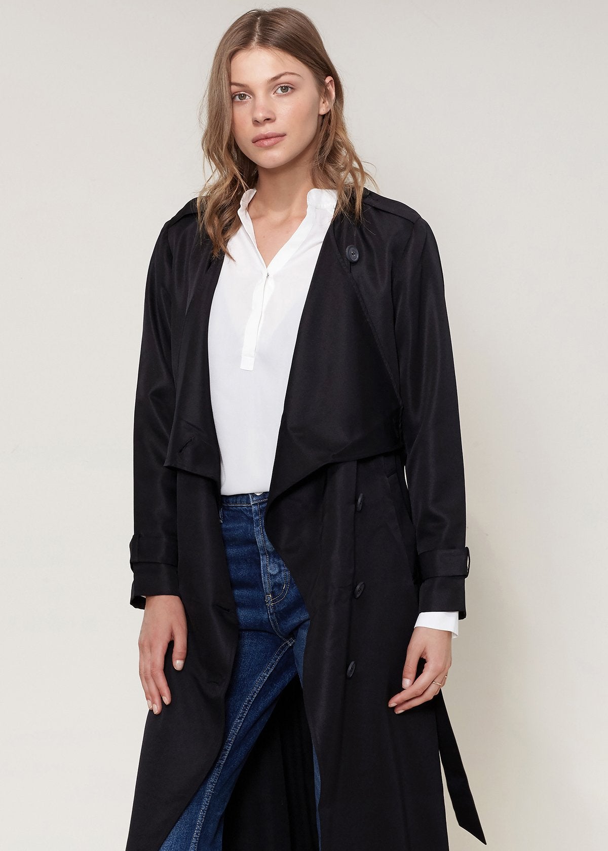 Ro & De Tie Waist Maxi Trench Coat In Black-Lemon Hera-L-Urbanheer