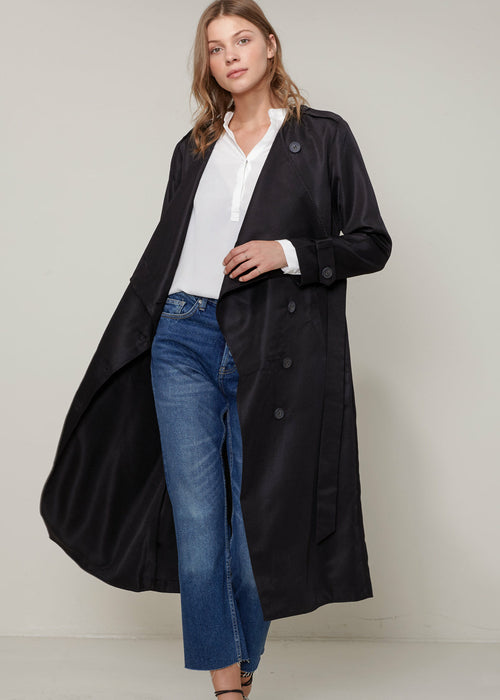 Women's Tie Waist Maxi Trench Coat-Lemon Hera-L-Black-Urbanheer