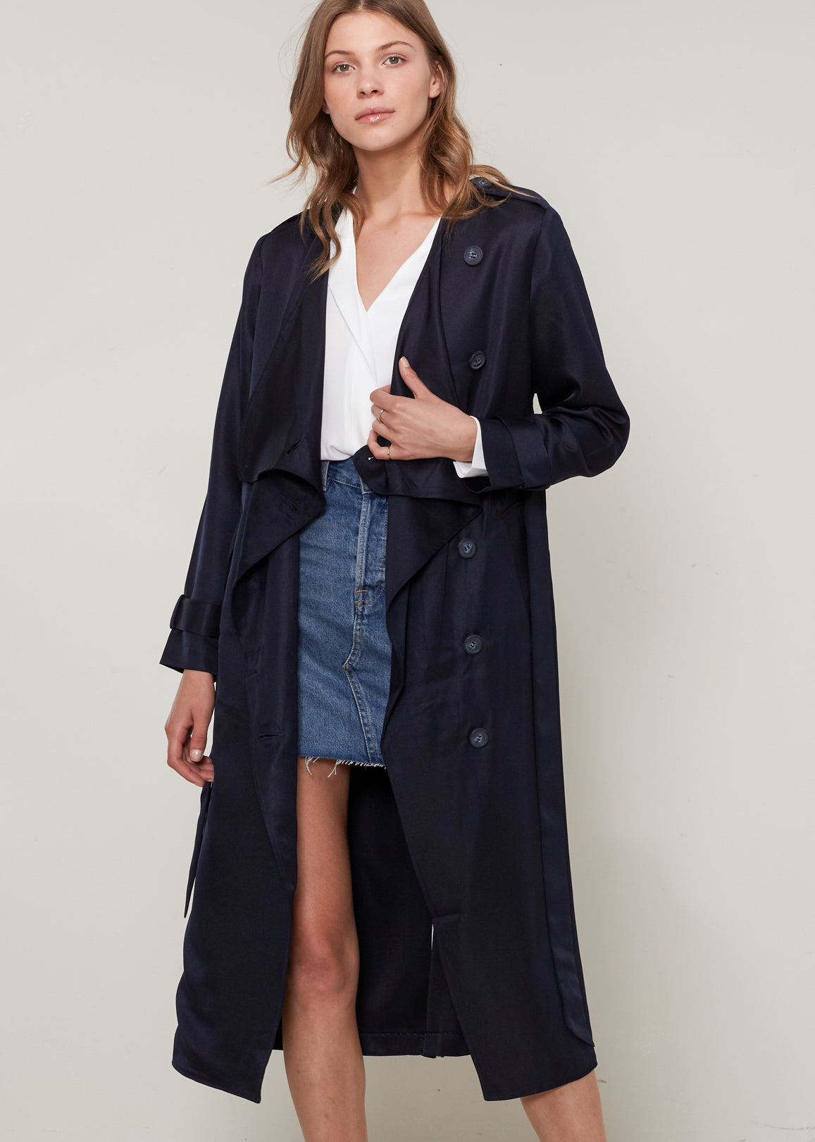 Women's Tie Waist Maxi Trench Coat-Lemon Hera-L-Black-Urbanheer