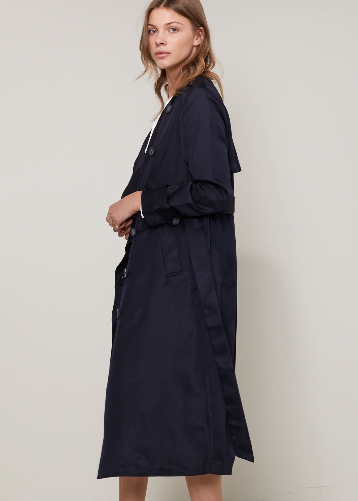 Women's Tie Waist Maxi Trench Coat-Lemon Hera-L-Black-Urbanheer