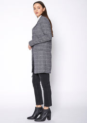 Women'S Notch Collar Longline Jacket In Paprika-Lemon Hera-L-Grey Plaid-Urbanheer