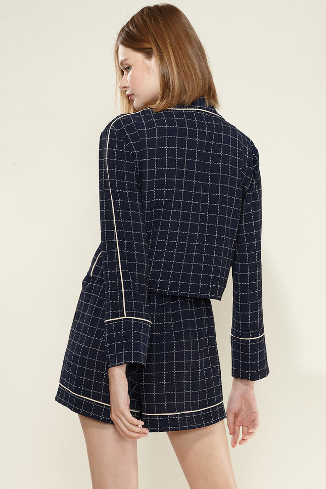 Women'S Grid Print Pajama Blouse In Navy Plaid