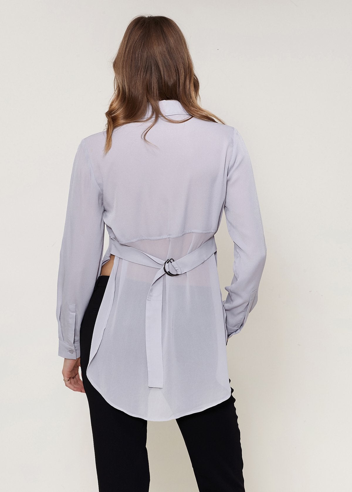 Women'S Noir Belted Hi-Lo Blouse In Dove Silver-Lemon Hera-L-Urbanheer