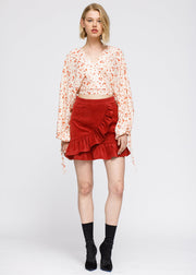 Fall Garden Wrap Front Crop Blouse In Coral Gold-Lemon Hera-L-Urbanheer