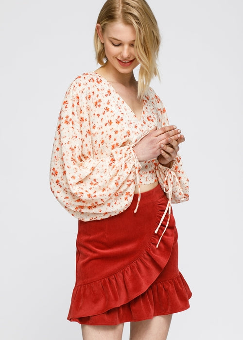 Fall Garden Wrap Front Crop Blouse In Coral Gold-Lemon Hera-L-Urbanheer