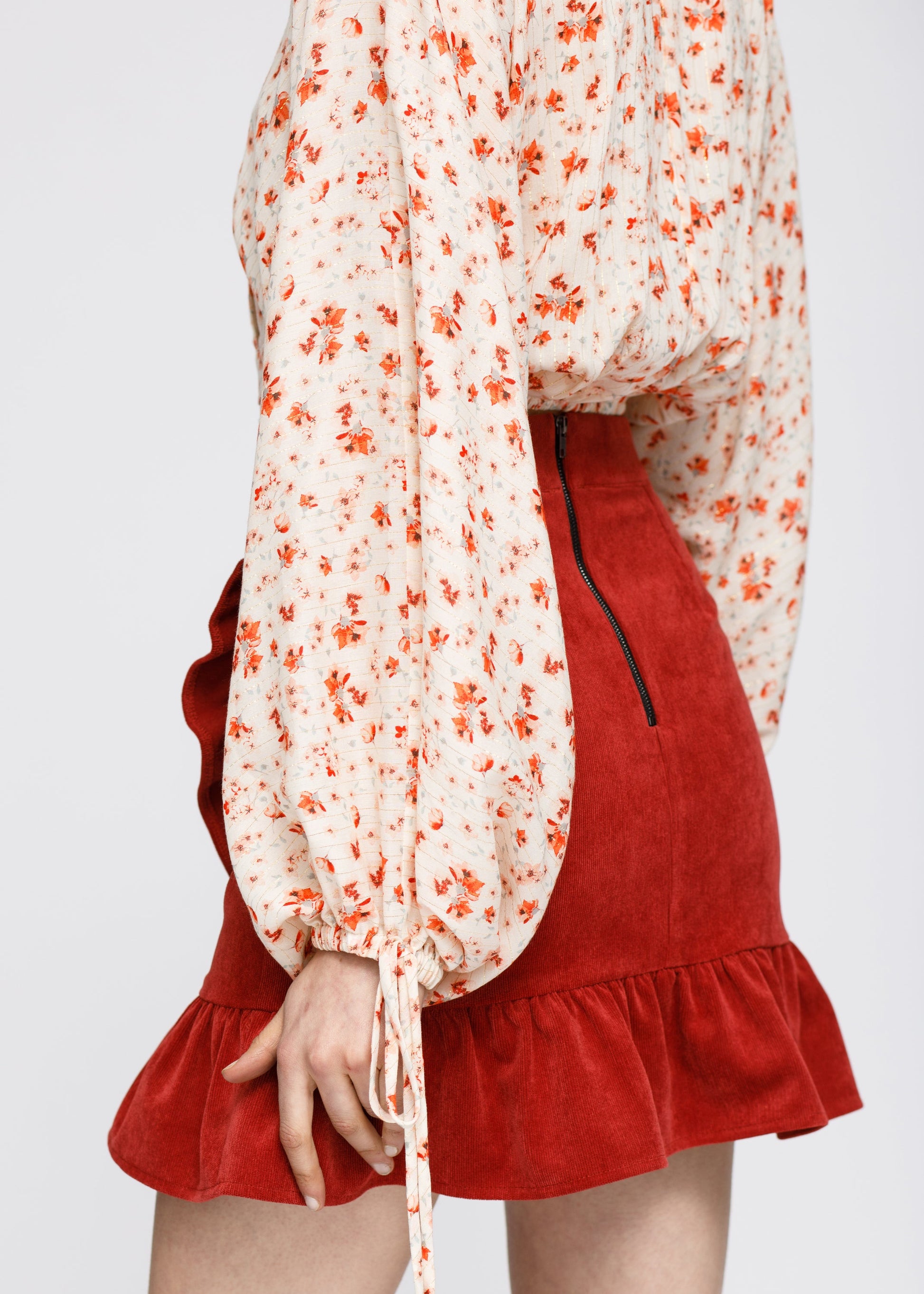Fall Garden Wrap Front Crop Blouse In Coral Gold-Lemon Hera-L-Urbanheer
