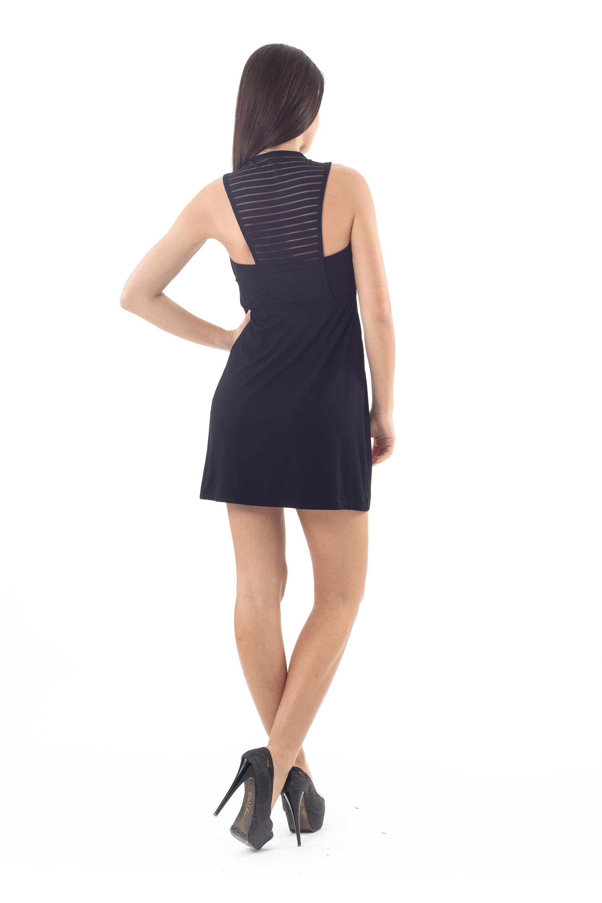 Stripe & Sheer Detail Mini Dress-Conquista-S-Urbanheer