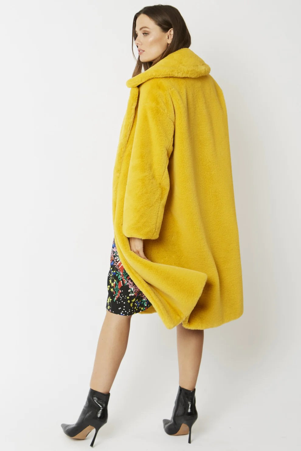 Yellow Faux Fur Midi Shaved Shearling Coat-Faux Fur Coats-Buy Me Fur Ltd-S-M-Yellow-Faux Fur-Urbanheer