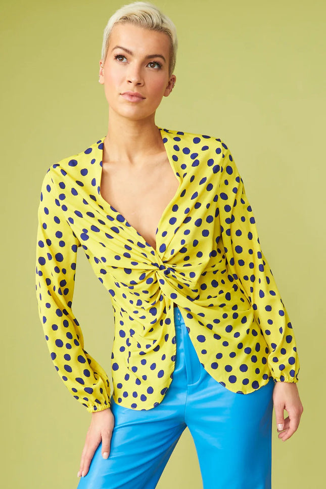 Yellow Silk Blend Polka Dot Parma Blouse-Tops-Buy Me Fur Ltd-S-M-Yellow-Silk-Urbanheer
