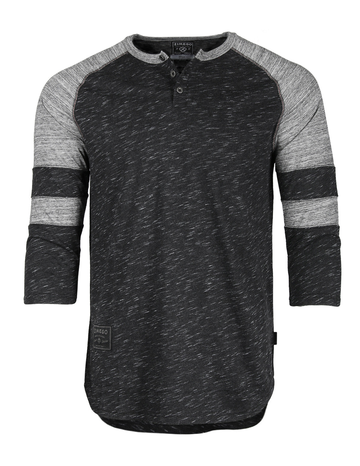 ZIMEGO Men's 3/4 Sleeve Baseball Football College Raglan Henley Athletic T-shirt-ZIMEGO MEN-Small-Grey Black-Urbanheer