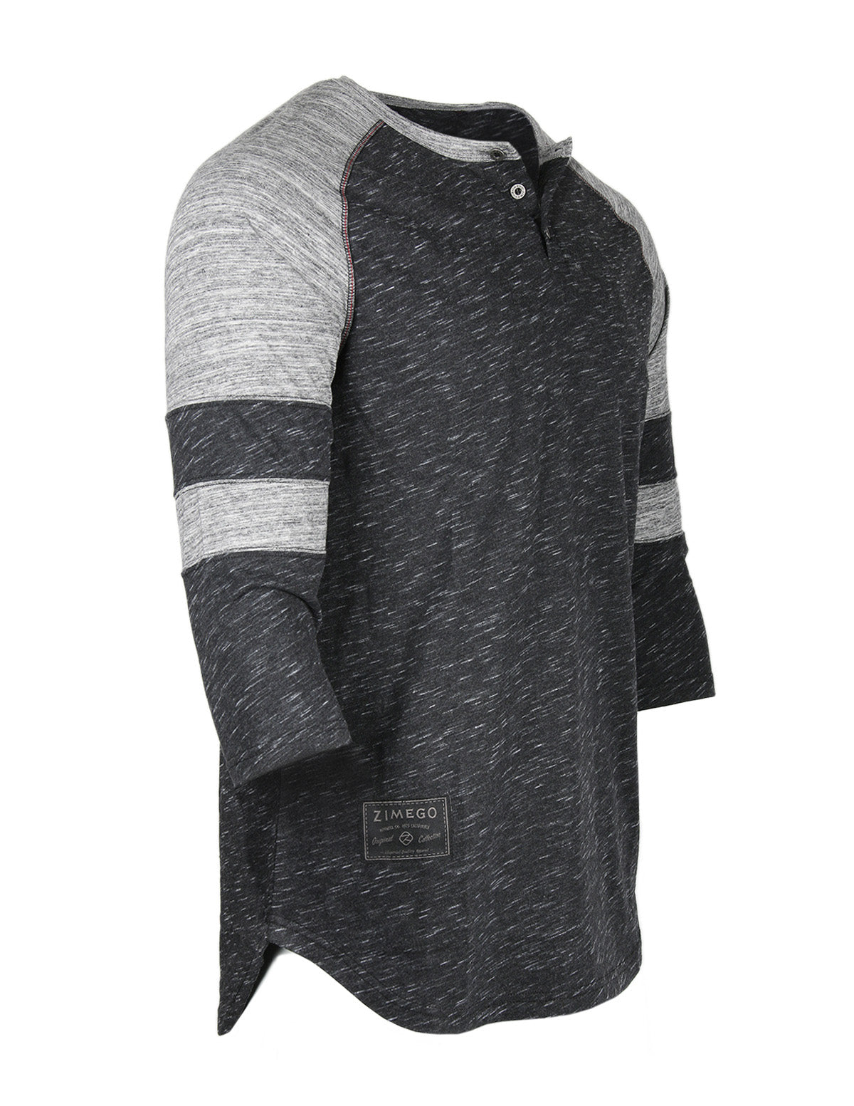 ZIMEGO Men's 3/4 Sleeve Baseball Football College Raglan Henley Athletic T-shirt-ZIMEGO MEN-Small-Black Grey-Urbanheer
