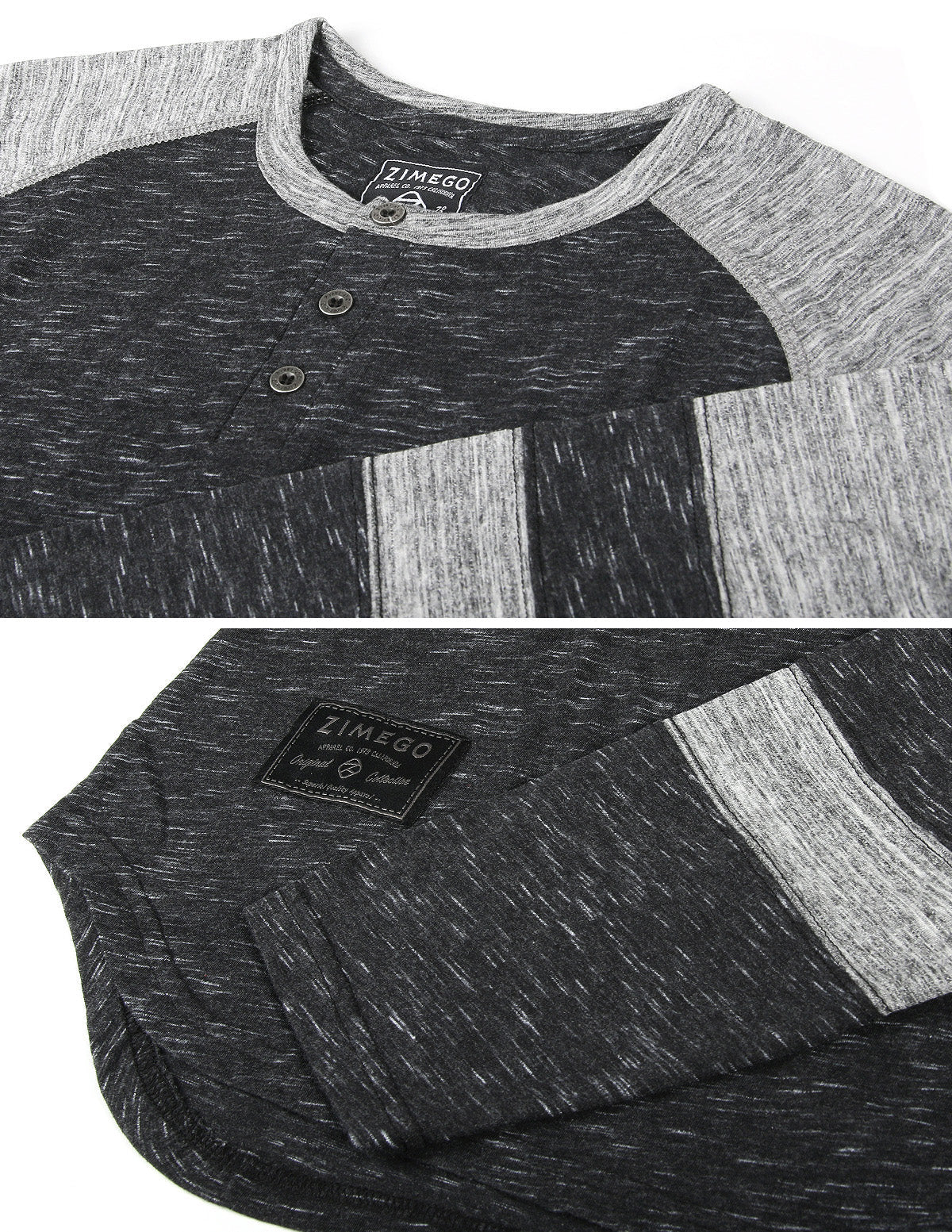 ZIMEGO Men's 3/4 Sleeve Baseball Football College Raglan Henley Athletic T-shirt-ZIMEGO MEN-Small-Grey Black-Urbanheer